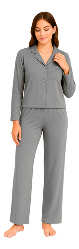 Pijama Invierno Mujer Abotonado Modal Pantalon Largo 18032