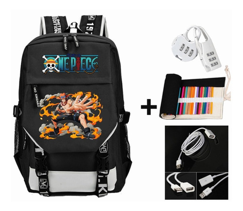 4pcs One Piece Mochila Negra Backpack Para Hombres Viaje K-pop 