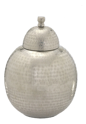 Vaso Potiche Decorativo Em Aluminio Na Cor Prata 28cm