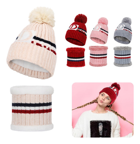 Conjunto Gorro Bufanda Frío Tejido Lana Unisex Moda