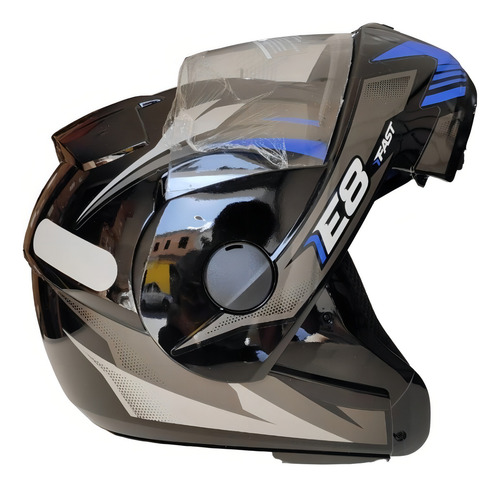 Capacete Articulado Ebf New E8 Robocop Escamoteável Preto Azul Tamanho 60