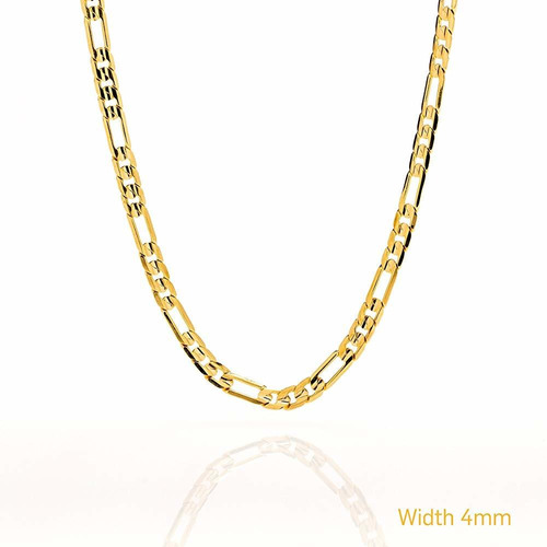 chapado en oro real de 24 quilates Lifetime Jewelry Collar de cadena Figaro de corte de diamante de 11 mm 