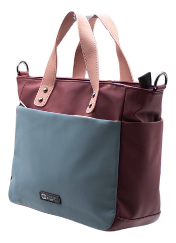 Bolsa Tote Tricolor Azul Asa Desmontable Rojo Lisa Metal Rosa