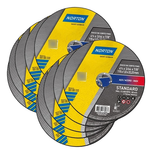 Kit 10 Discos De Corte Standard 115x1.0x22.23 Norton
