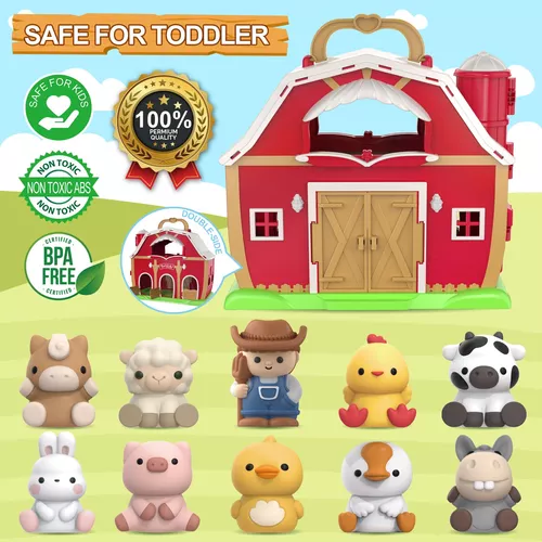 Juguetes para niños y niñas de 1, 2 y 3 años, juguete de granero grande con  animales de granja, juguete Montessori preescolar, juego de simulación de