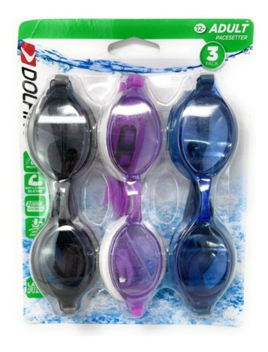 Googles  Natacion Paq 3 Googles Dolfino Colores Azul Negro