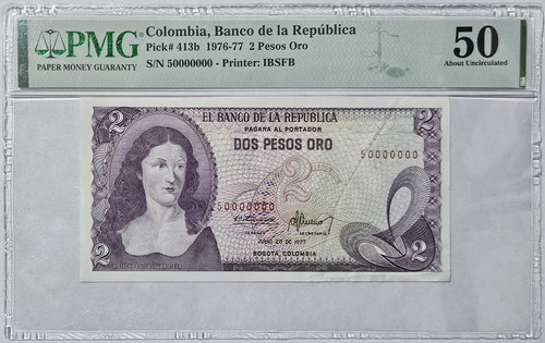 Billete Certificado 2 Pesos 20/jul/1977 Tapa 50000000 Pmg 50