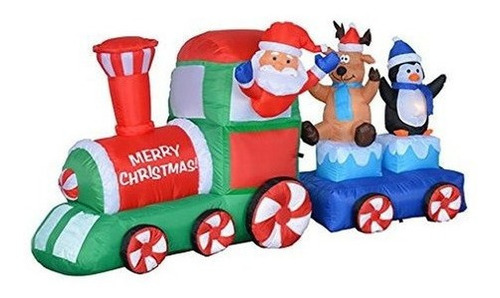 Navidad Inflable Santa Claus Renos Pingüino En Tren Interior