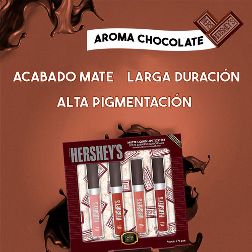 Set De Labiales Hershey's Efecto Matte Aroma Chocolate 4 Pzs