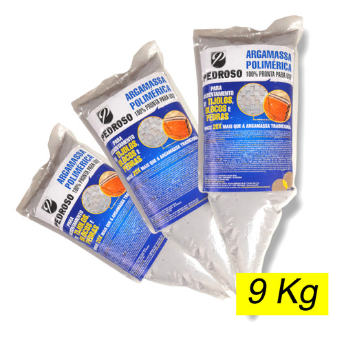 Kit 3 Massa Polimérica Cimento Pronto 3kg Cola Tijolo Bloco
