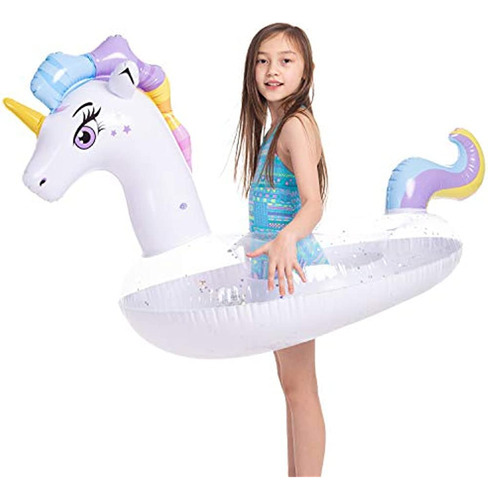 Flotador De Piscina Unicornio Hinchable Joyin Con Brillos, T