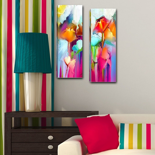 Imagem 2 de 5 de Quadro Para Sala Quarto Corredor Abstrato Colorido Par 20x60