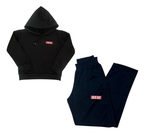 Conjunto Uniforme Escolar Sesi Bordado Infantil 8 Ao 16 Preto 14