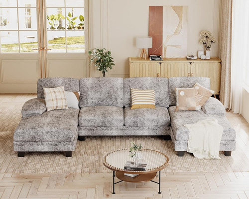 Sofa En U Tela 3 Pz Espacios Pequeños Moderno Tela Espuma