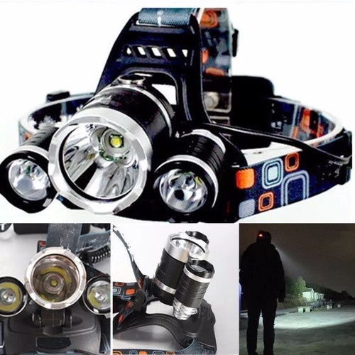 Linterna Recargable Minero Led Vincha 3 Leds 220v / 12v Color De La Linterna Negro Color De La Luz Blanco