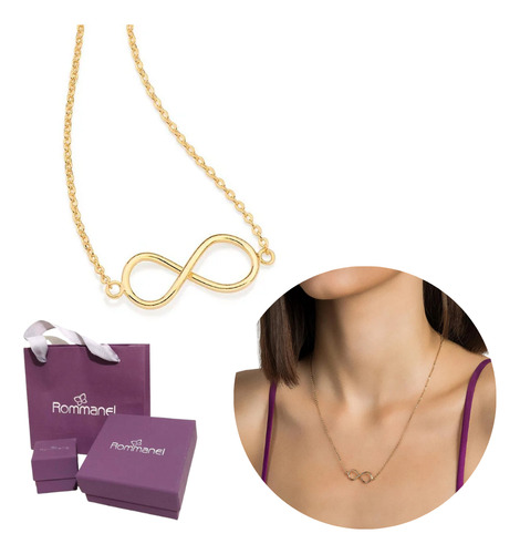 Colar Infinito 50cm Gargantilha Rommanel Folheada A Ouro Cor Dourado