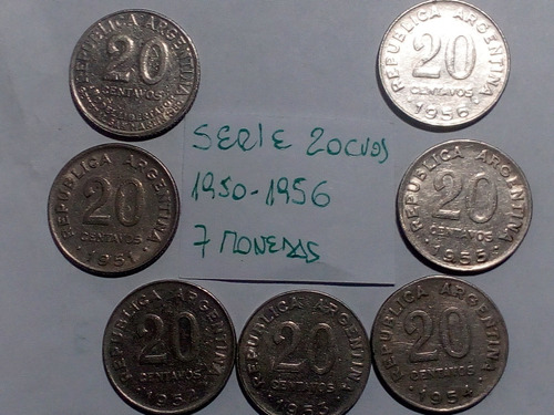 Monedas Argentina. 20 Centavos Década 50. Lote X 7 Uni