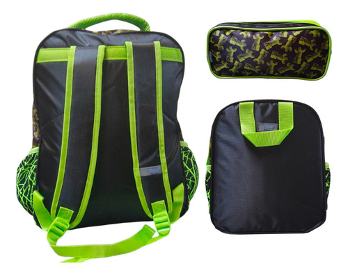 Kit Mochila Lonchera Lapicera Minecraft Movie Creeper Ruz Verde 3d Afelpado