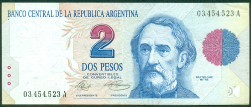 Argentina Billete 2  Pesos Convertibles 1er Diseño C#736a Ex