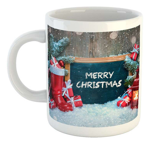 Taza Ceramica Navidad Felz Rojo Pizarron Bota Nieve