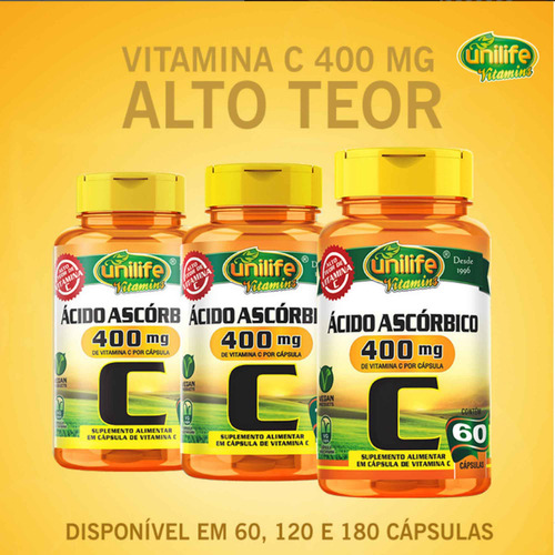 Kit 3 Ác. Ascorbico 400mg Vitamina C 3x120 Cps - Unilife