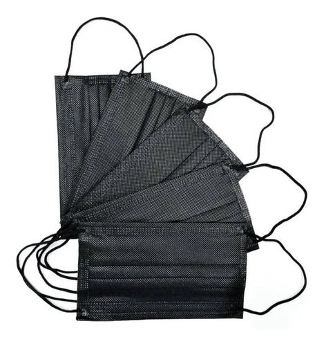 Imagen 3 de 3 de Cubre Bocas Negro 3 Capas Plisado Caja C/50 Pzs.