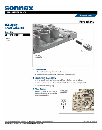 Sonnax 126740-03k Valvula Boost Aplicacion Tcc 6r140