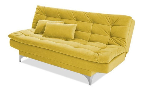 Sofá Cama 3 Lug. Pratic Veludo Amarelo - Império Estofados 