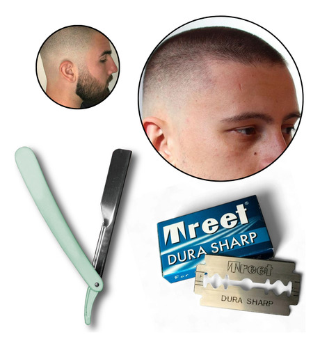 Kit Combo Barbería Tijeras Capa Set Peines Navaja Portatalco Azul Acero