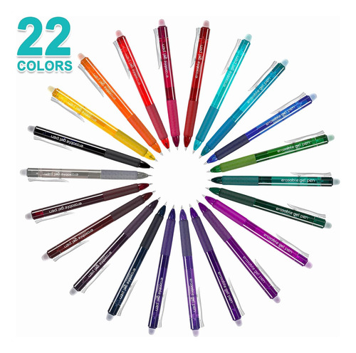 Bolígrafos De Gel Borrables, 22 Colores Retráctiles Borrable