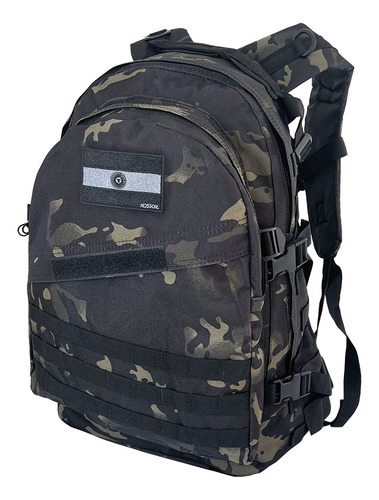 Mochila Tactica Kossok Bravo De Gran Capacidad Reforzada Color Camuflado negro