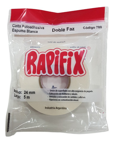 Cinta Doble Faz - Rapifix - 24 Mm X 5 Mts - Color Blanco