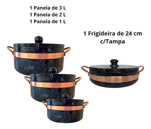 Jogo De Panelas De Pedra E Frigideira G Com Tampa Saudável Cinza