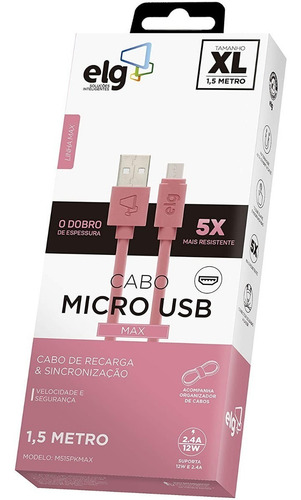 Imagem 2 de 4 de Cabo Micro Usb P/ Celular Tablet Android 1.5 Metro 12w Rosa