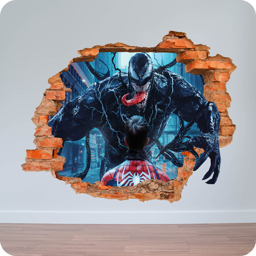 Vinilos Pared Rota 3d Venom Vs Spiderman  50x50