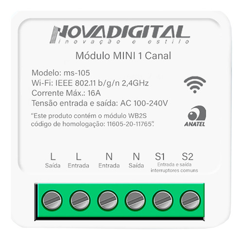 Interruptor Inteligente Relé Wifi NovaDigital 1 Canal 16a Diy Alexa Google Tuya