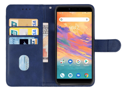 Funda De Teléfono De Cuero Azul For Umidigi A3s