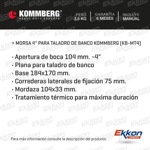 Imagen 2 de 7 de Morsa Plana Kommberg 4 Pulgadas Para Taladro De Banco