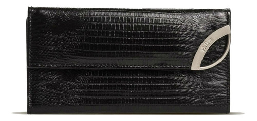 Billetera Prüne Katy con diseño Lagarto color negro de cuero - 9cm x 17cm