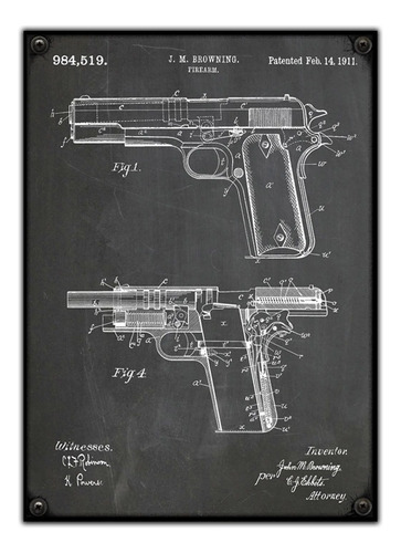 #943 - Cuadro Decorativo Vintage - Pistola Plano No Chapa