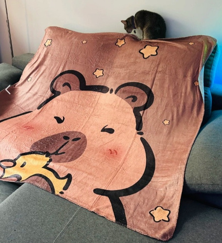 Manta Polar Soft Estampada 160x150 Cm Marrón Claro Capybara