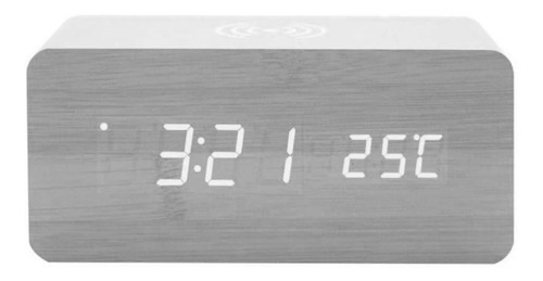 Cargador Celular Inalambrico Qi Reloj Madera Color Blanco