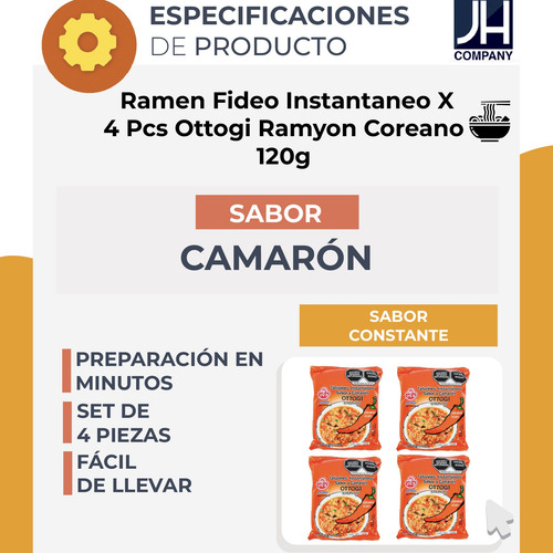 Ramen Fideo Instantaneo X 4 Pcs Ottogi Ramyon Coreano 120g