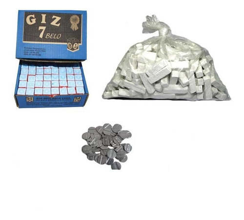 Kit 1 Kg Giz Branco +144 Azul + 100 Ficha Fa Mesa Bar Sinuca