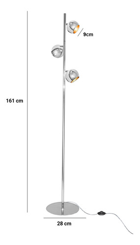 Lampara De Pie 3 Luces Bocha Spot Led Gu10 Movil Moderna Estructura Cromo Pantalla Cromo