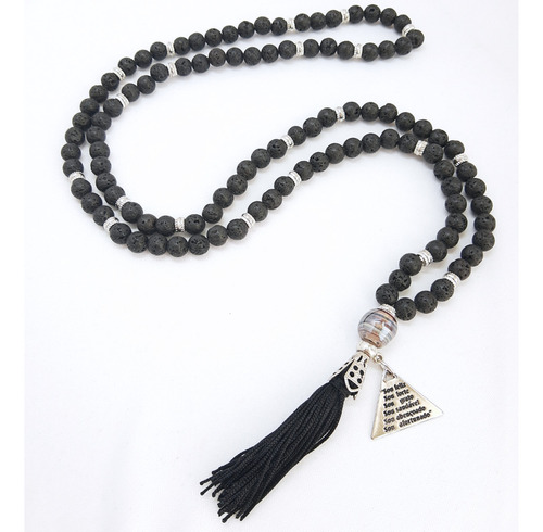 Japamala 108 Contas Pedra Natural Lava Vulcânica Meditação Cor Preto