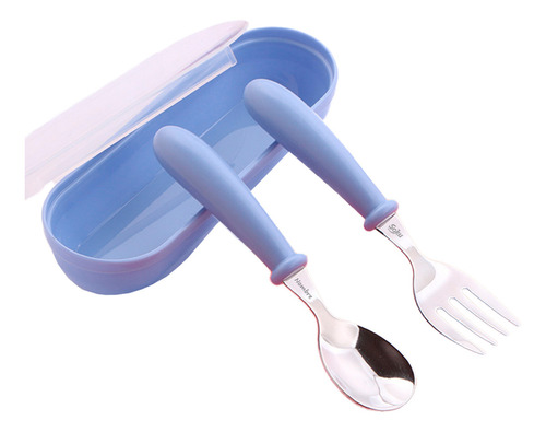 Soku Tenedor Cuchara Niños P/ Lonche Cubiertos Personalizado Color Celeste