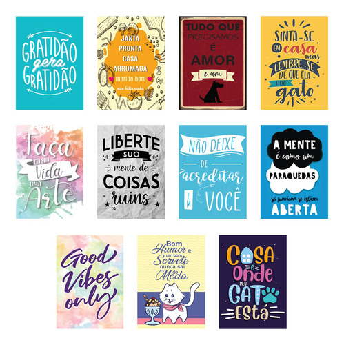 Jogo 11 Placas Decorativas Frases Diversas Modelo 3 Em Mdf