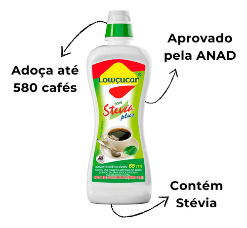 Adoçante Líquido Com Stevia Diet Lowçucar 65ml - Kit Com 12