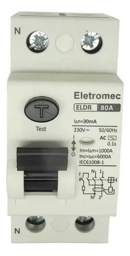 Interruptor Diferencial Dr 80a 2p 30ma 400v Eletromec